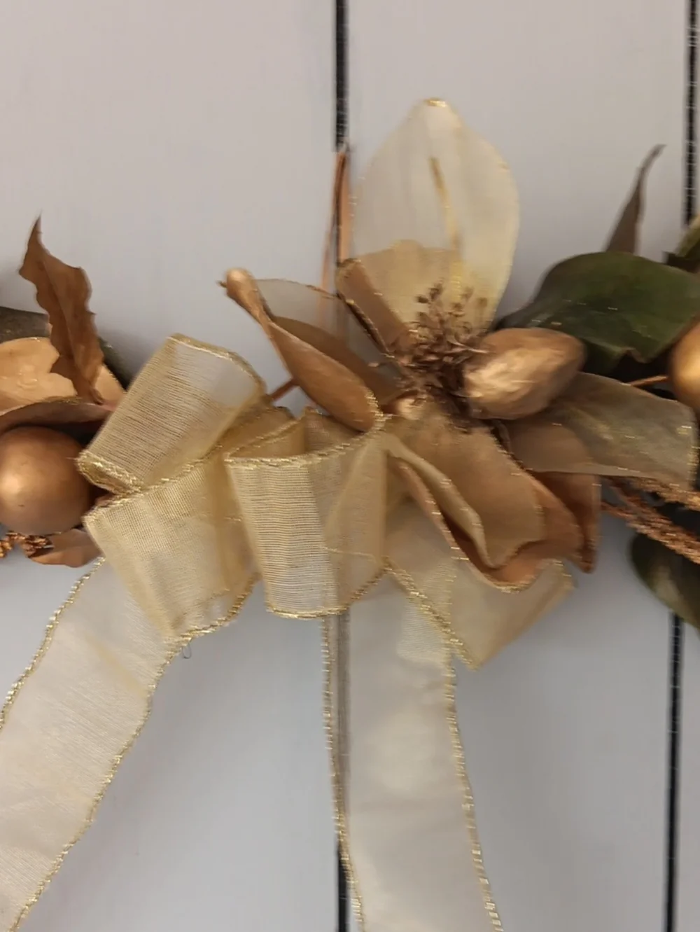 Gold and Green Holiday Garland with Bow